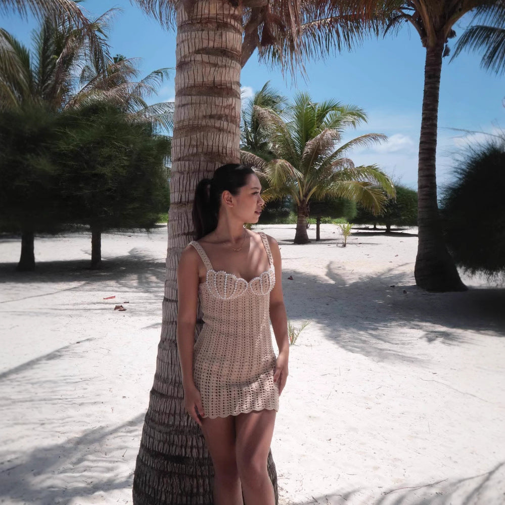 Vacation Beach Fashion Suspenders Pearl Dress Dresses