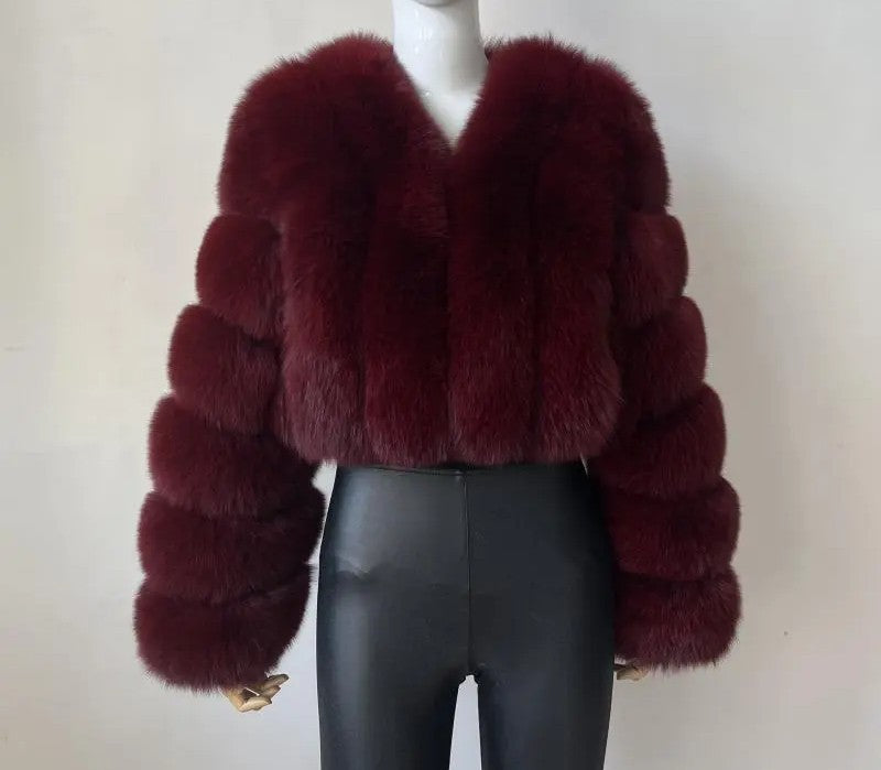 Women's Faux Fox Fur Stitching Long Sleeve Coats