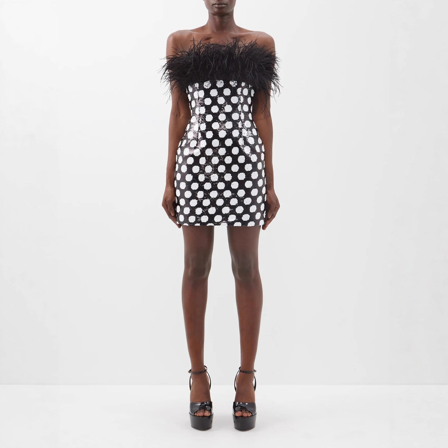 Polka Dot Color Contrast Patchwork Ostrich Feather Spaghetti Straps Shorts