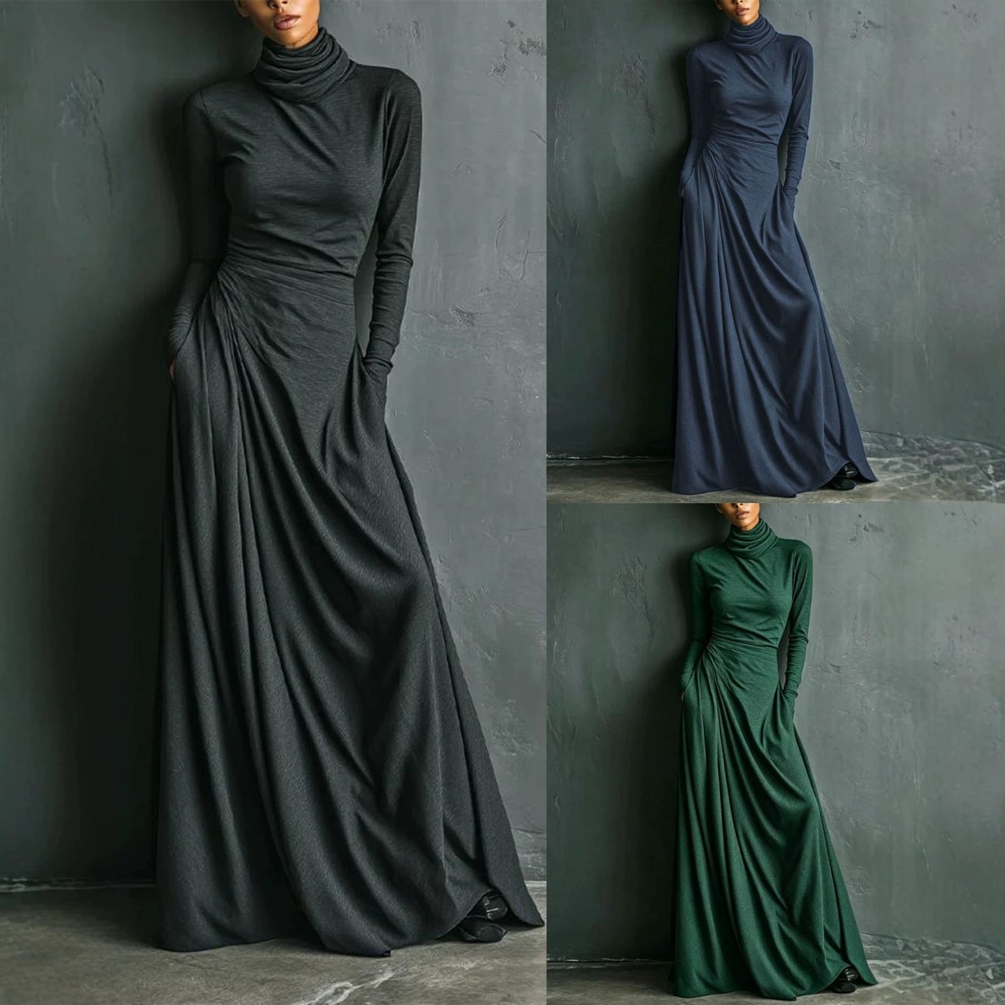 Women's Heap Collar Long Sleeves Large Swing Solid Color Clothing