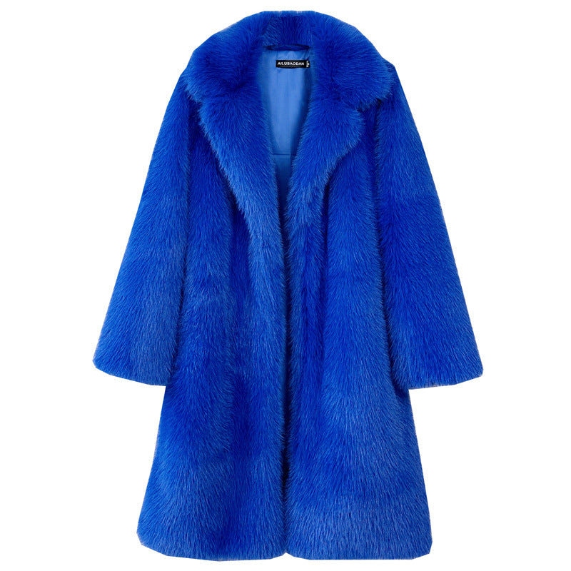 Women's Mid-length Collar Winter Furry Faux Plush Coats