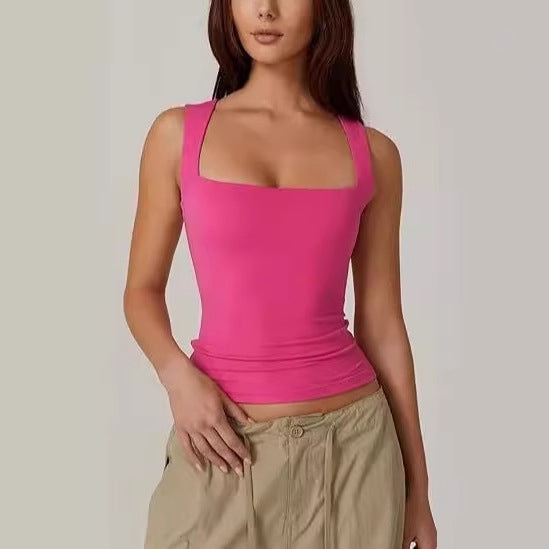 Women's Square Collar Sleeveless Double Layer Basic Blouses