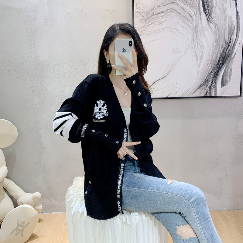 Women's College Style Four Bars Cross Fashion Knitwear