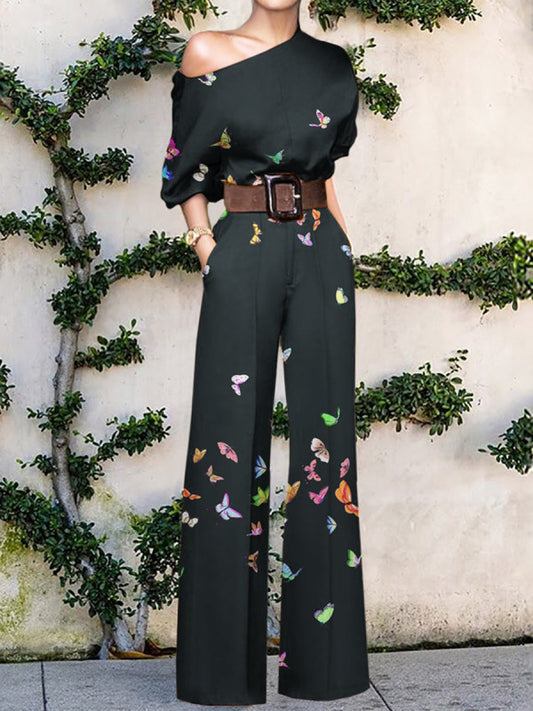Women's Fashion Printed Holiday Casual High Waist Jumpsuits