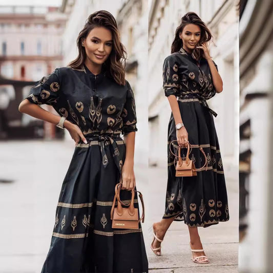 Women's Glamorous Dress Printed Lace Up Dresses