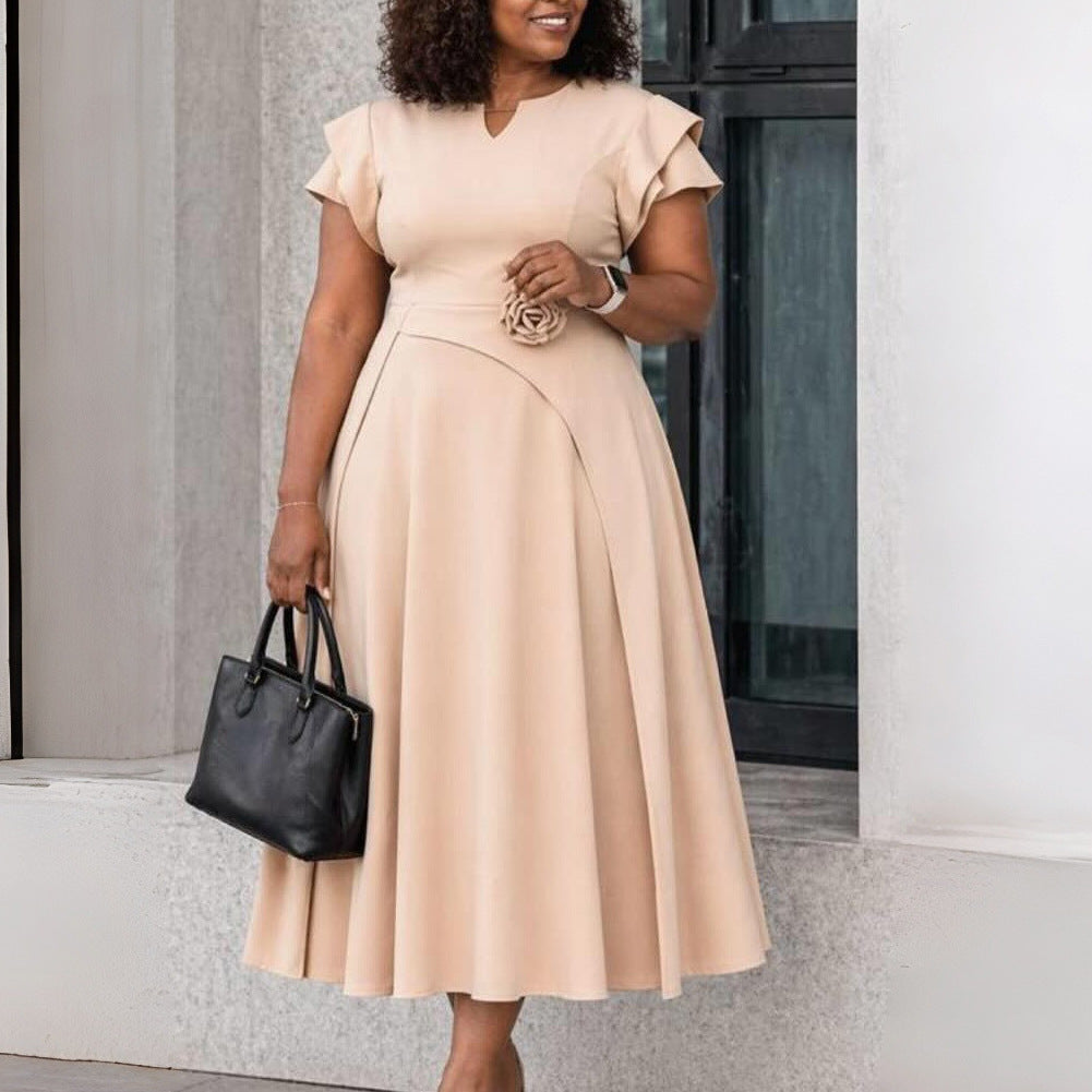 Women's Summer Elegant Large Mid-length High Waist Big Swing Dress