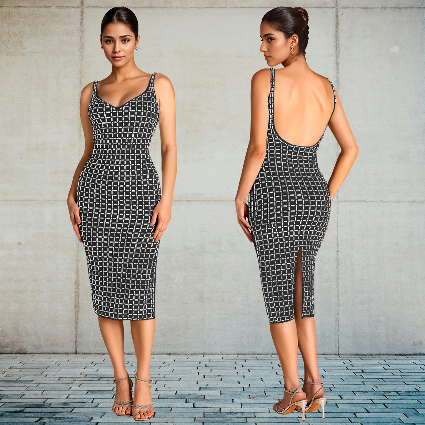 Women's Sexy Backless Hot Drilling Sling Bag Dresses