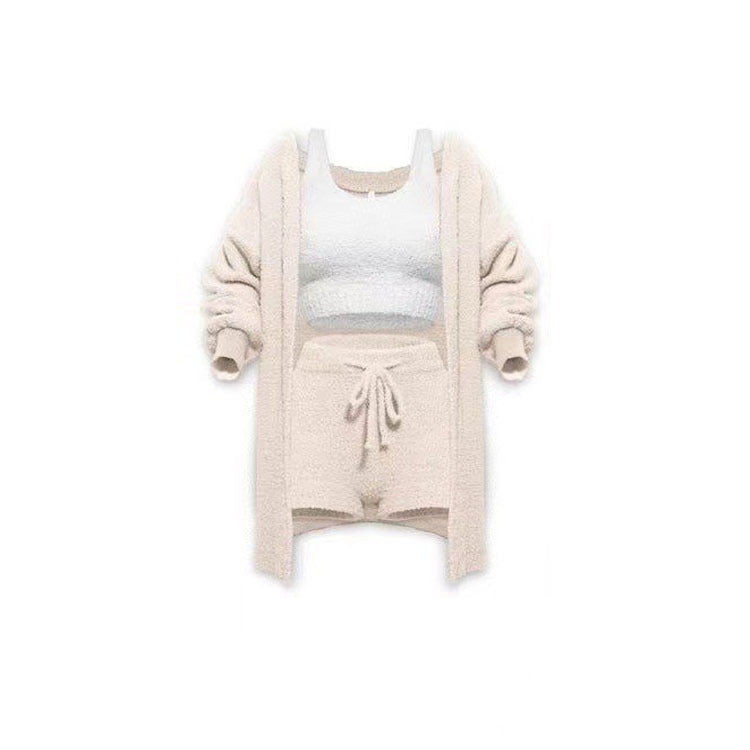 Knitted Plush Long Sleeve Three-piece Set Fashion Casual Suit