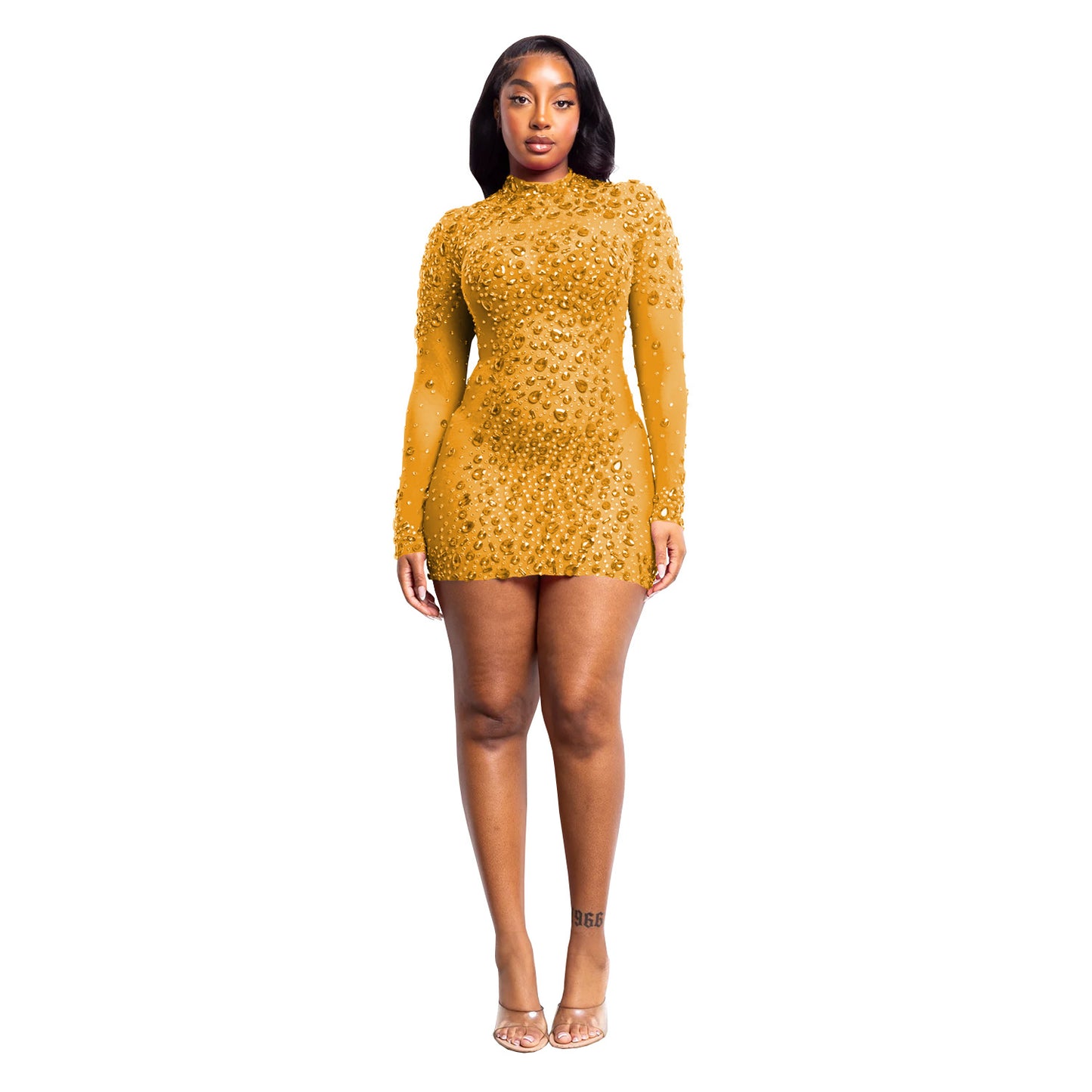 Women's Fashion Wear Sexy Mesh Rhinestone Dress Dresses
