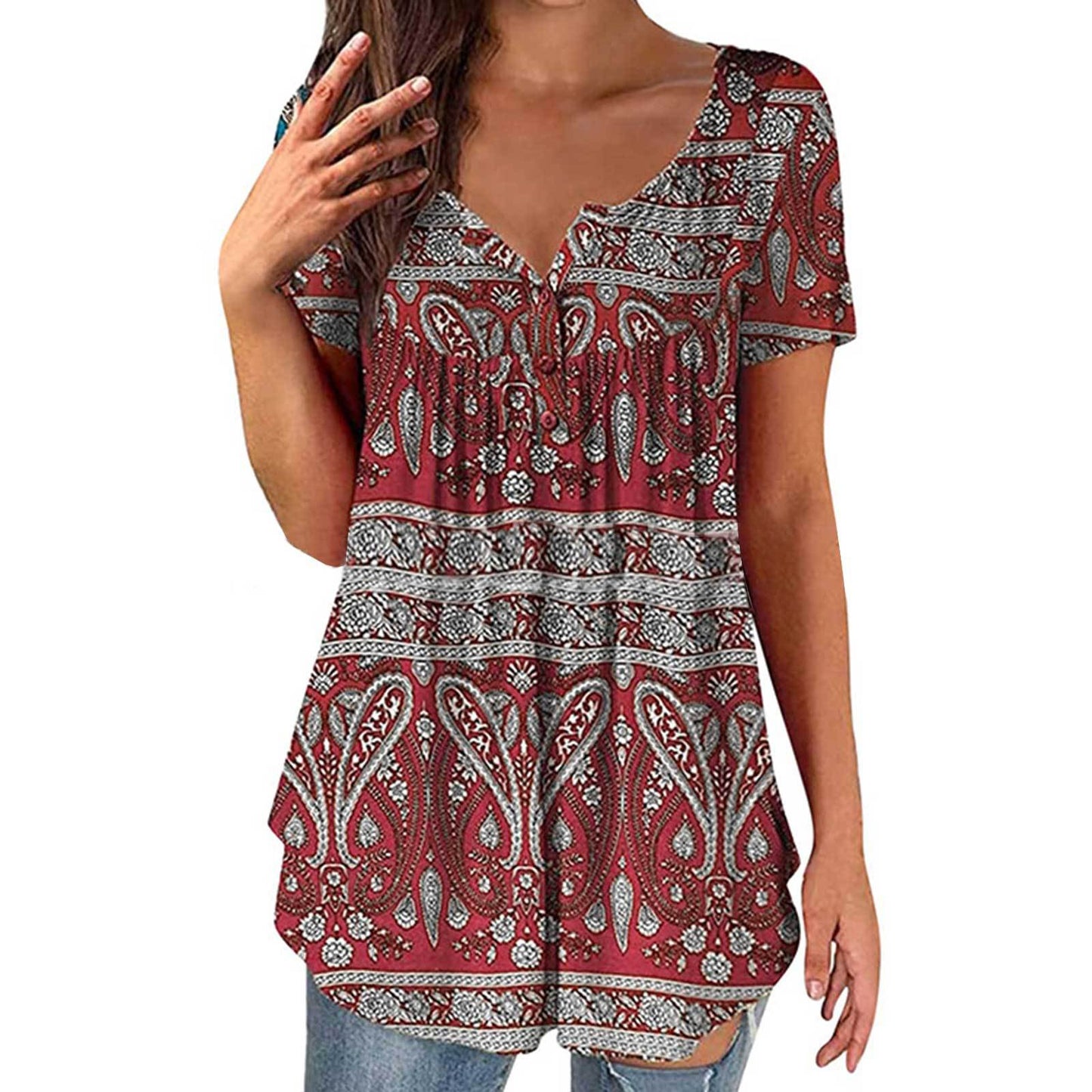 Women's Fashion Digital Printing Casual Trend Sleeve Blouses