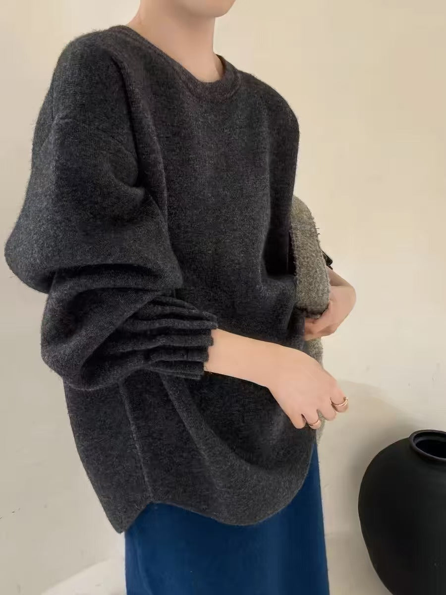 Women's Korean Style Loose Lazy Pleated Embroidered Round Neck Large Winter Women's Sweater