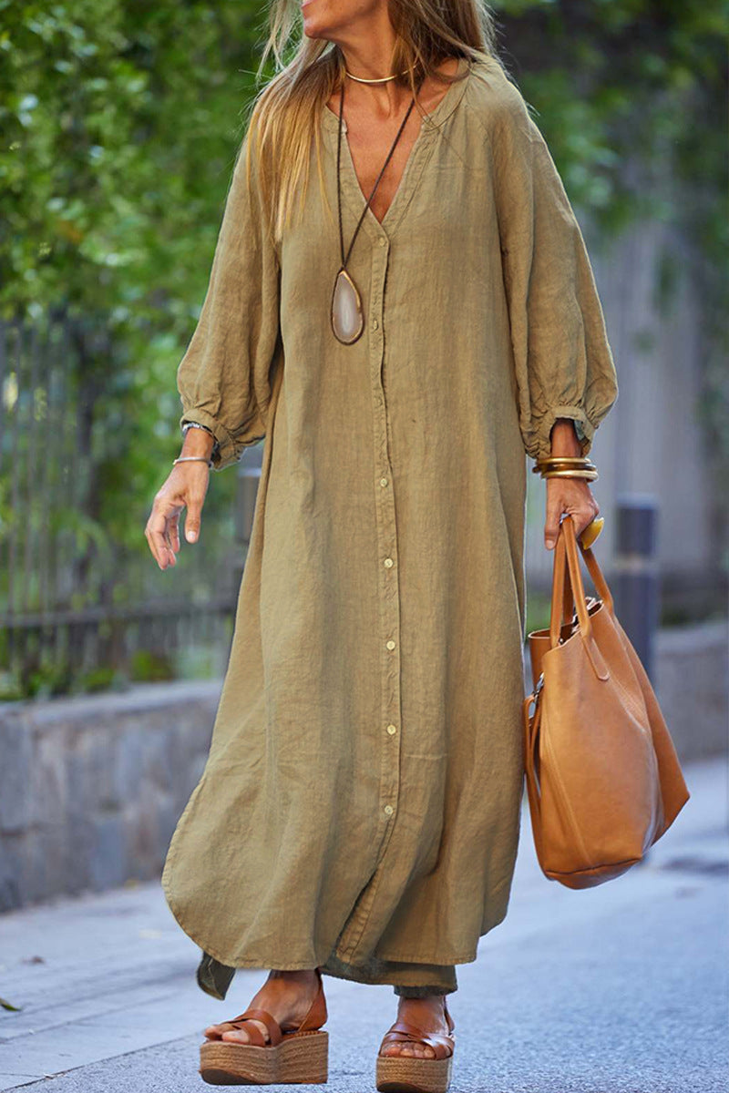 Women's Summer Cotton Linen Shirt Casual Commuter Style Dress