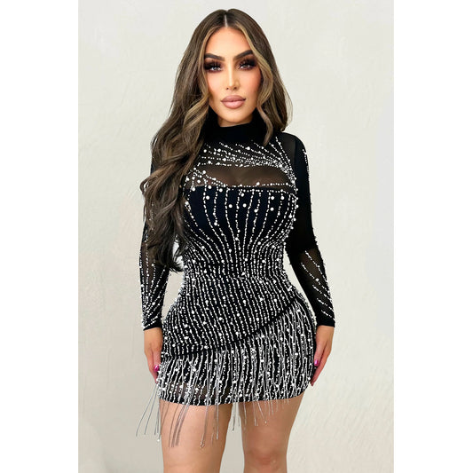 Women's Fashion Wear Long Sleeve Mesh Hot Dresses