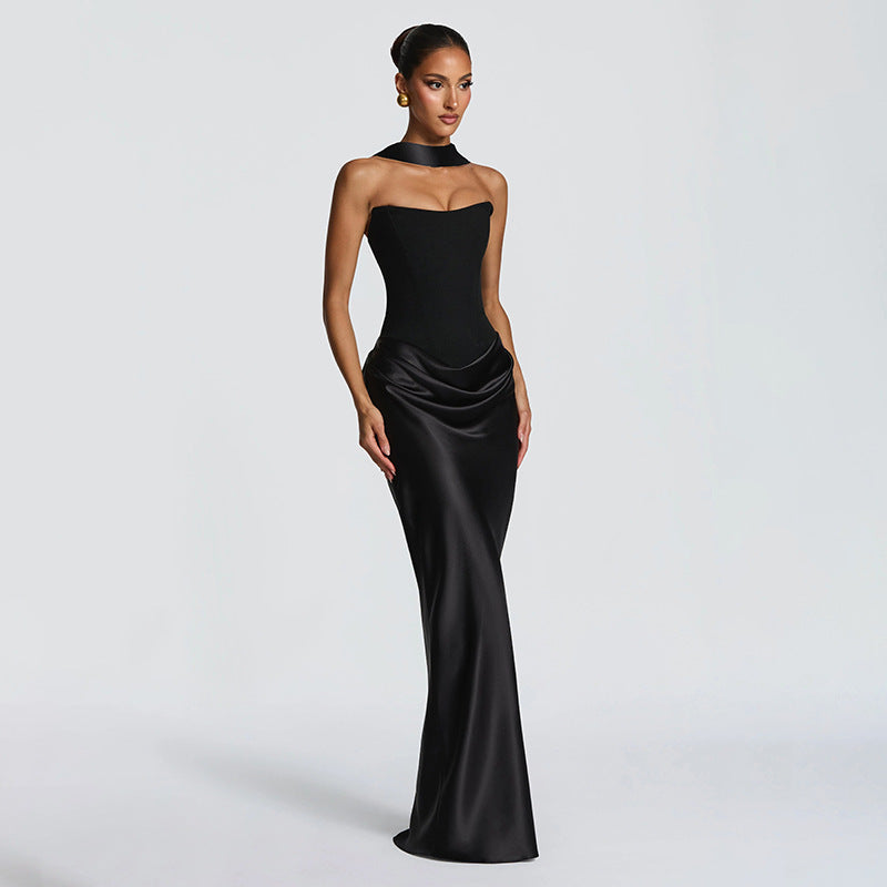Women's Elegant Sleeveless Tube Ribbon Slim Fit Patchwork Tops