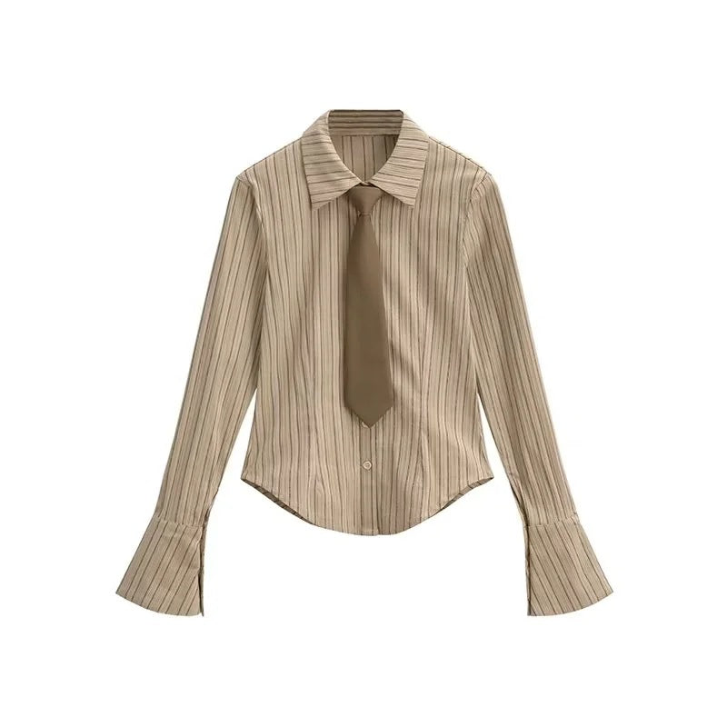 Women's Younger College Style With Tie Long Sleeve Blouses