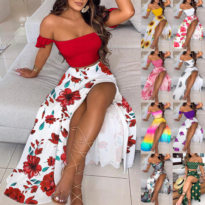 Women's French Bohemian Printed Mid-length Retro Tube Suits