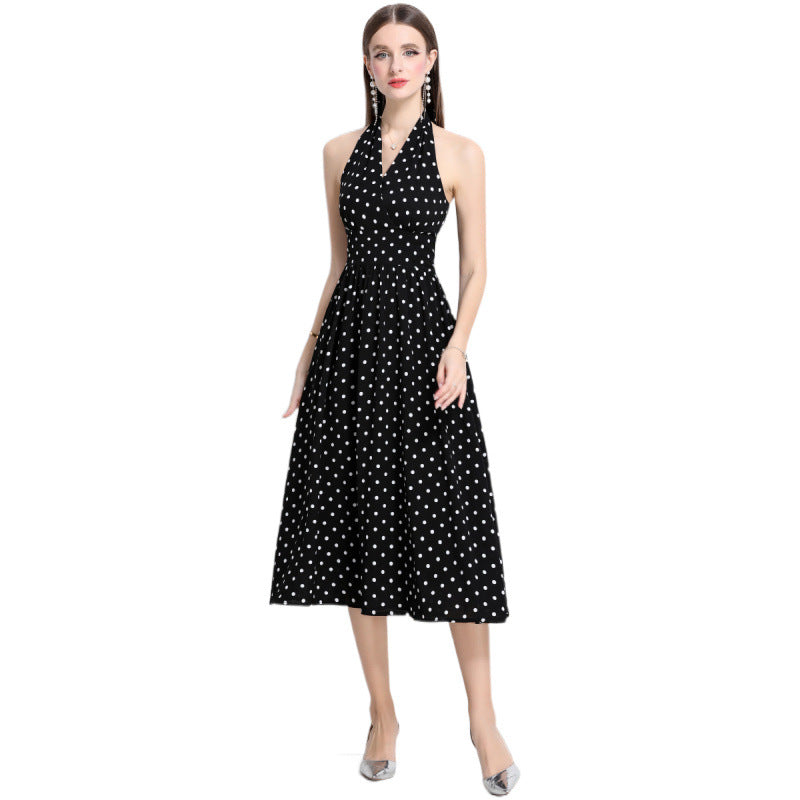 Women's Dress Polka Dot Small Backless Halter Dresses