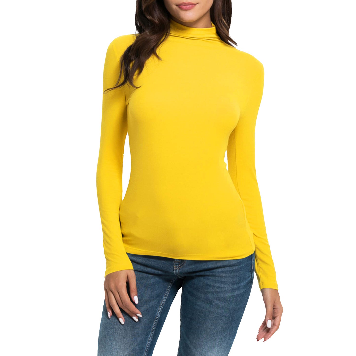 Women's Long-sleeved Turtleneck Pure Color Half Collar Blouses
