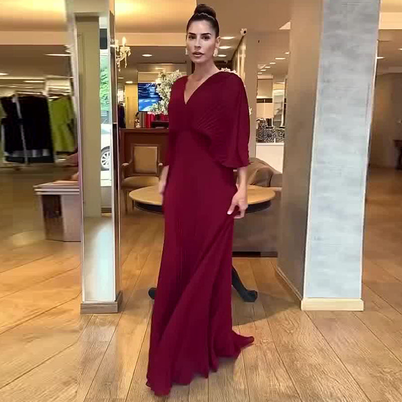 Autumn Solid Color Bat Sleeve High Dresses
