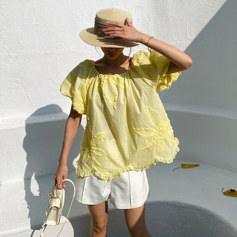 Women's Vacation Style Bubble Sleeve French Small Blouses