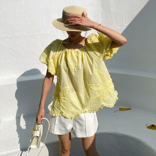 Women's Vacation Style Bubble Sleeve French Small Blouses