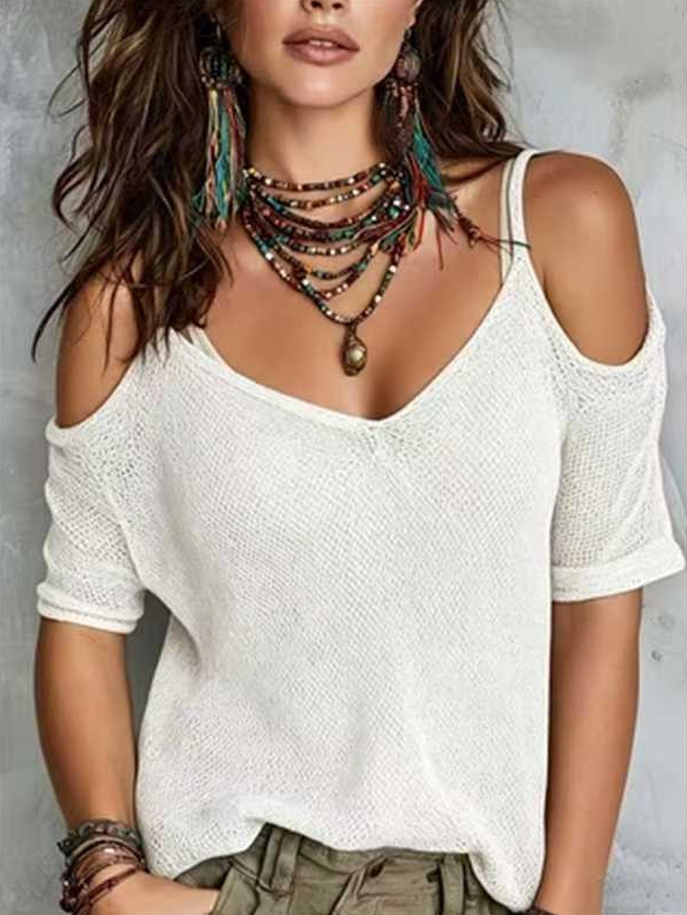 Women's Sleeve Solid Color Knitted Summer Fashion Sweater