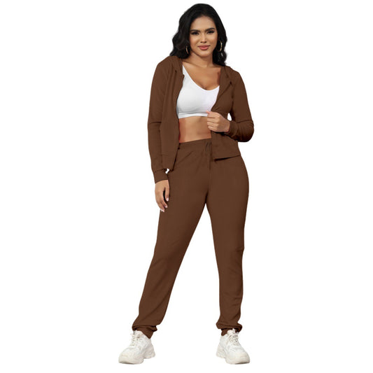 Women's Fashion Casual Sable Fur Hoodie Two-piece Suits