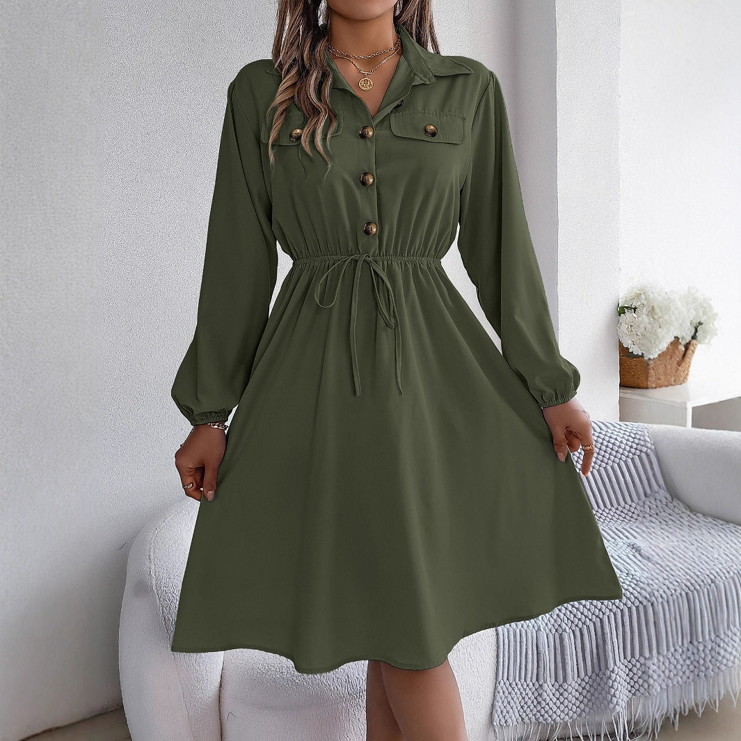 Women's Casual Button Long Sleeves Shirt Dress