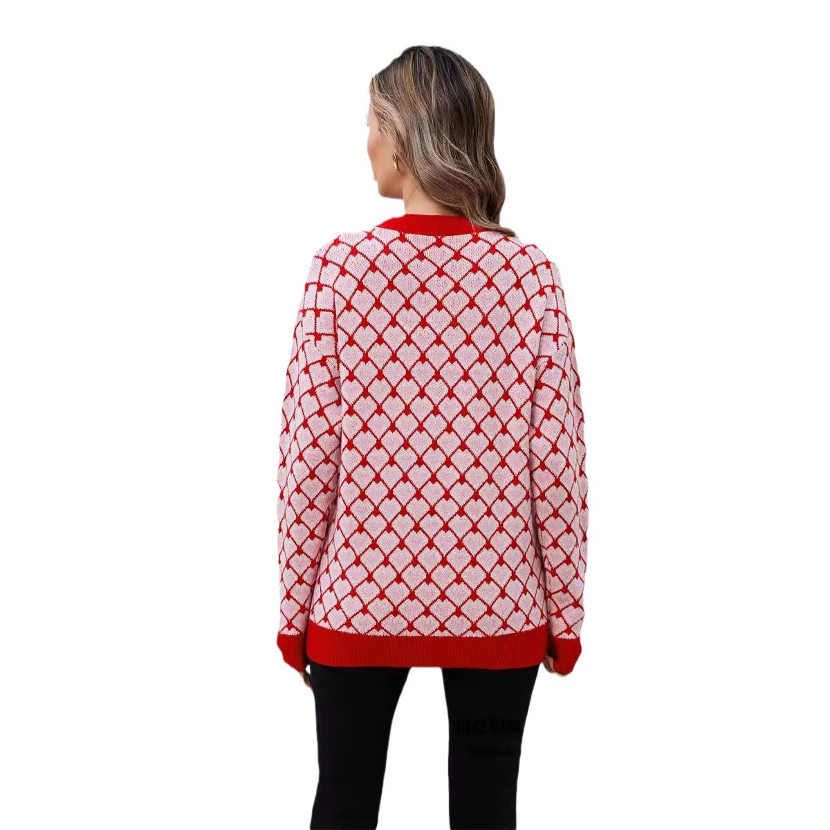Women's Spring Valentine's Day Round Neck Pullover Small Peach Heart Sweaters