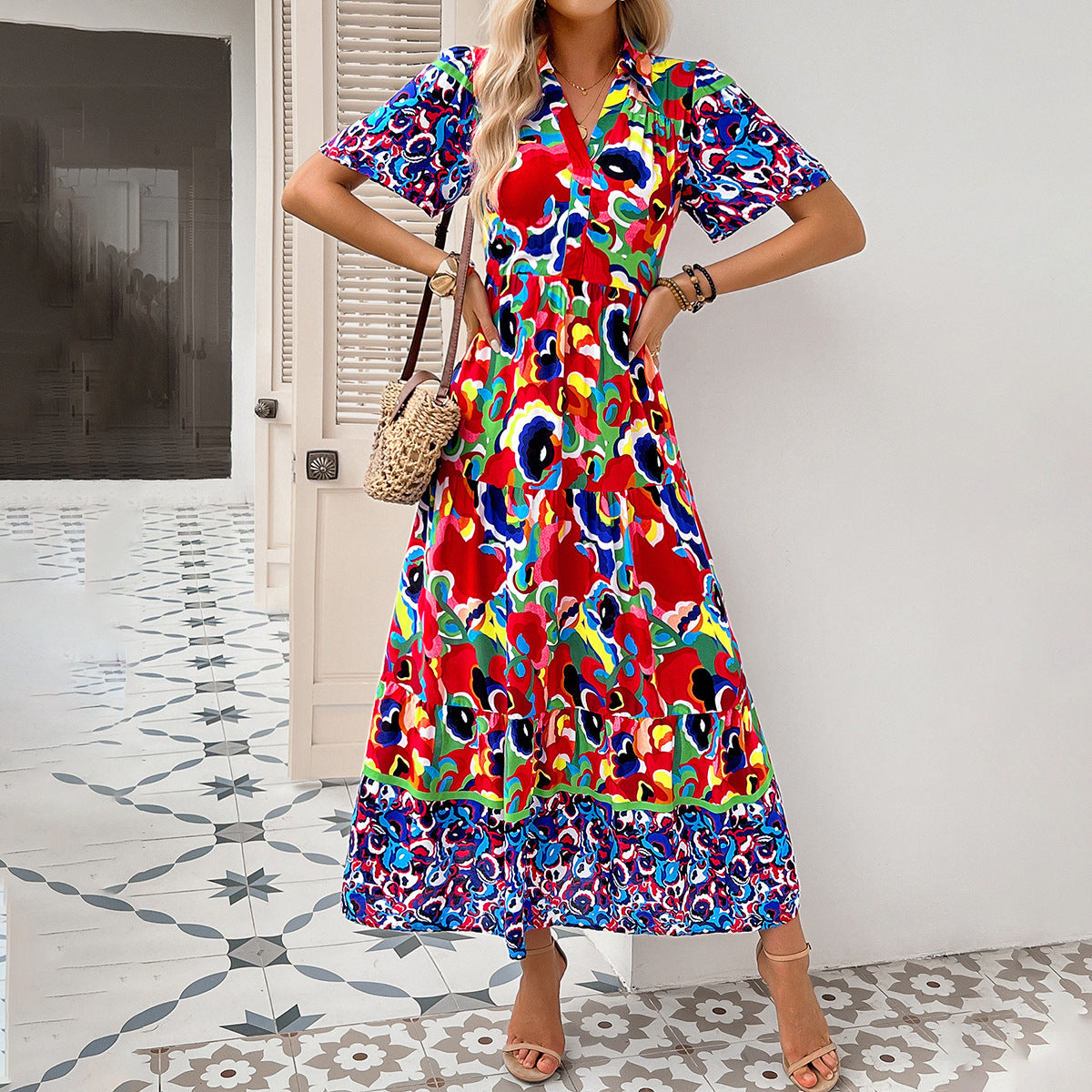 Comfortable Women's Holiday Casual Style Printed Dress