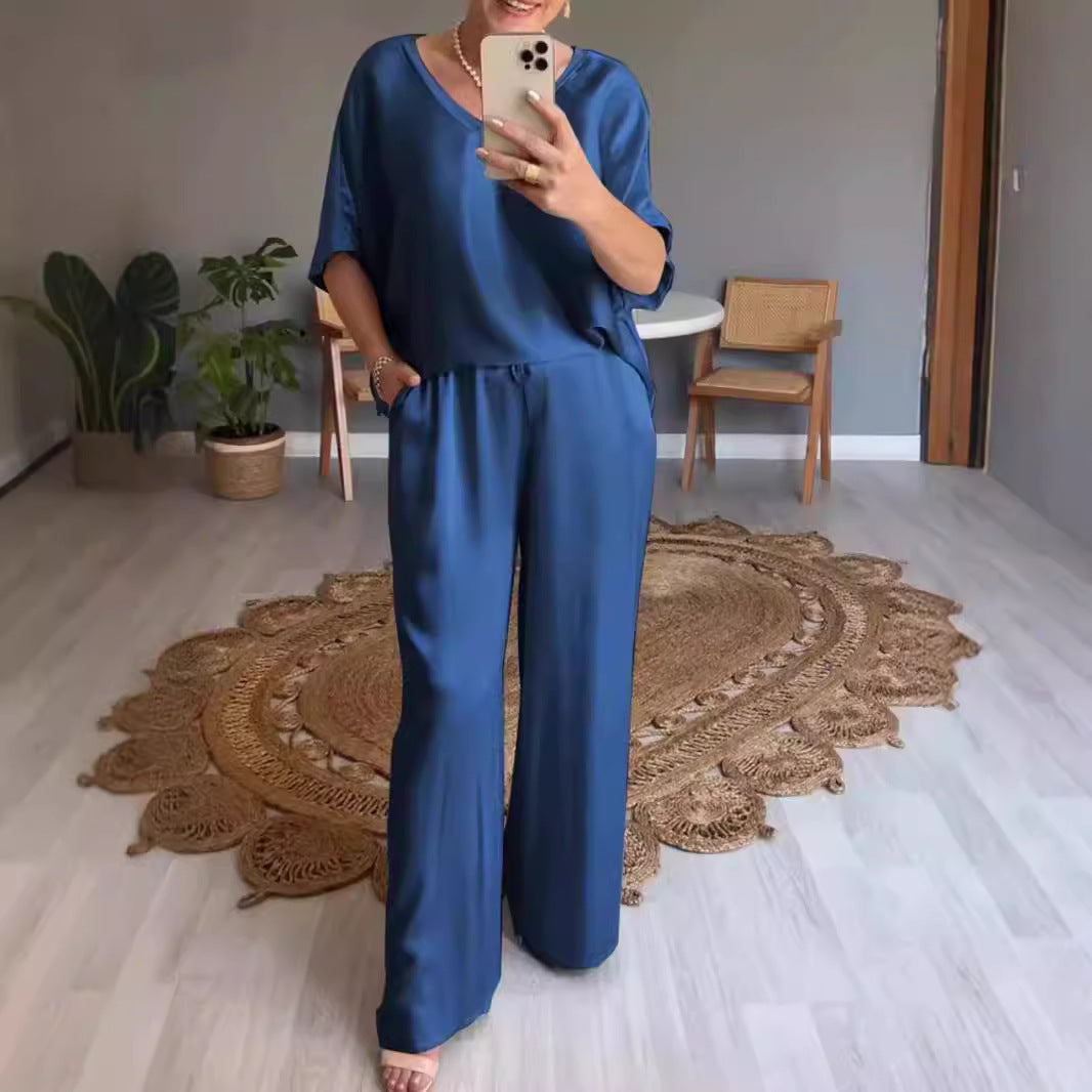 Unique Women's Summer Solid Color Mercerizing Fashion Casual Suit