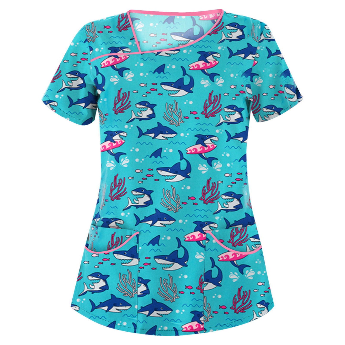 Women's Stylish Printed Sleeve Pocket T-shirt Blouses