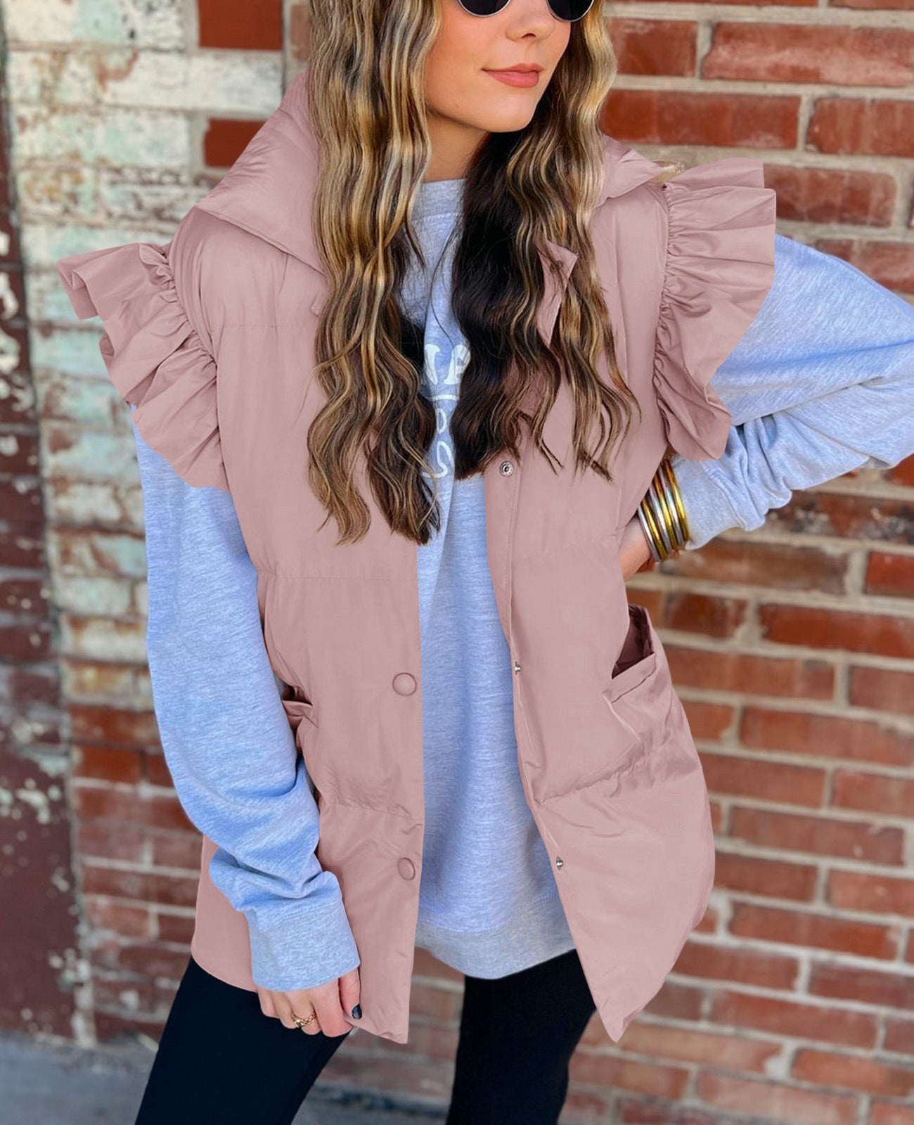 Pockets Flying Sleeves Elegant Stand Collar Vests