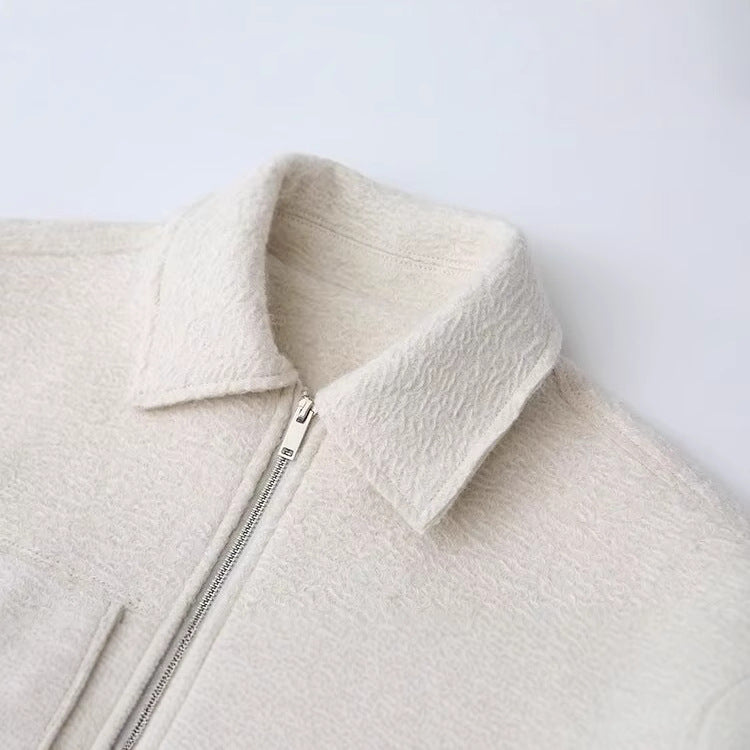 Women's Street Fashion Woolen Lapel Pocket Decorative Jackets