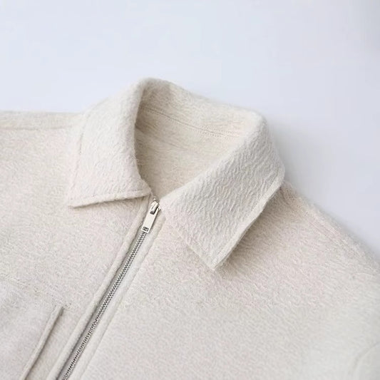 Women's Street Fashion Woolen Lapel Pocket Decorative Jackets