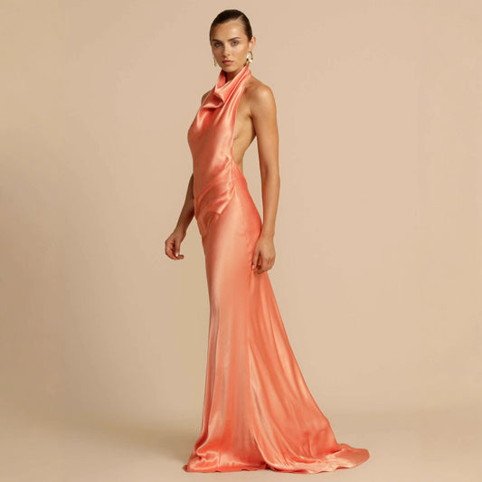 Women's Slit Sexy Elegant Dress Pure Color Halter Dresses