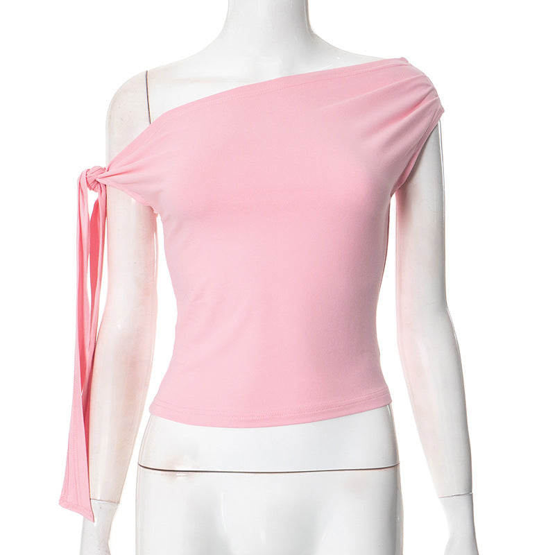Women's Summer Pleated Backless Twisted Asymmetric T-shirt Blouses