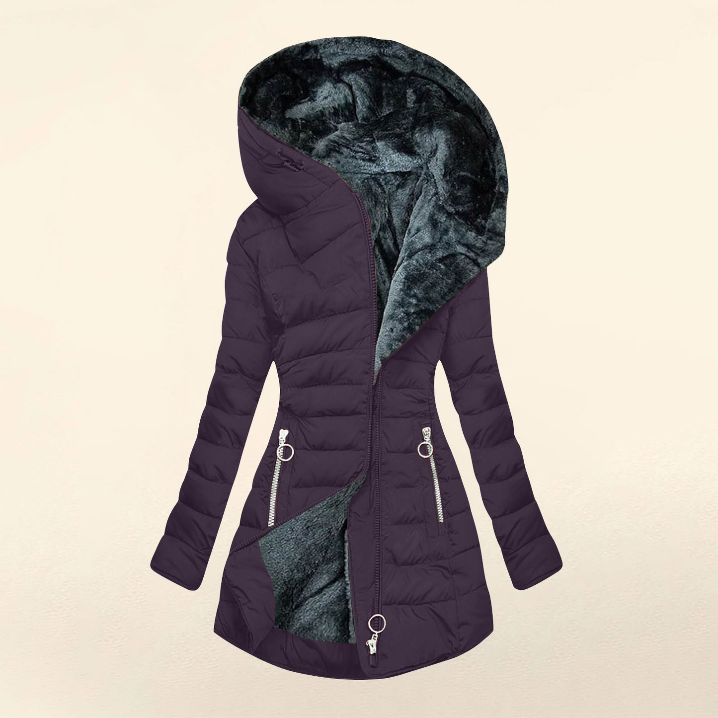 Women's Warm Fur Collar Cotton Clothes Zipper Coats
