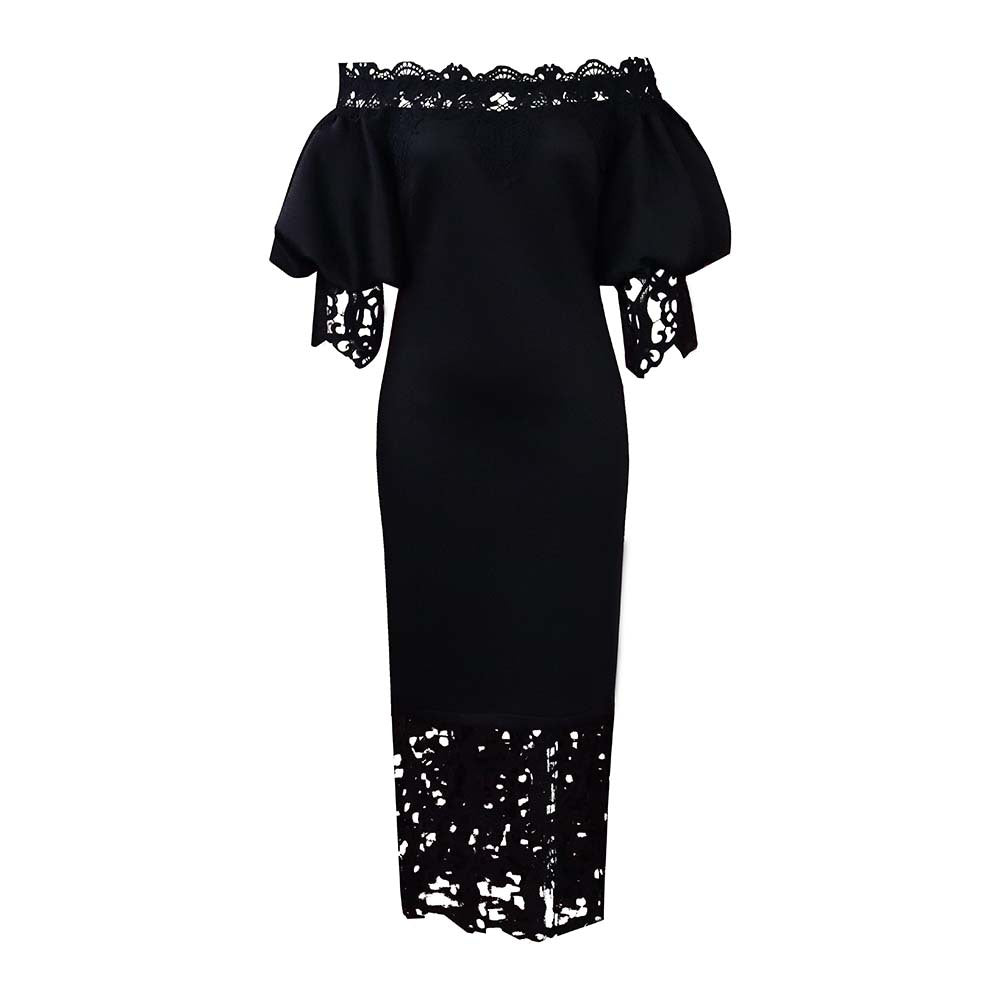 Women's Lace Stitching Banquet Lantern Sleeve Bridesmaid Dress