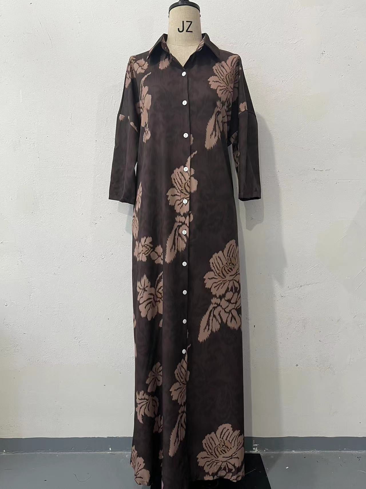 Women's Collar Printed Long Sleeve Fashion Loose Dresses