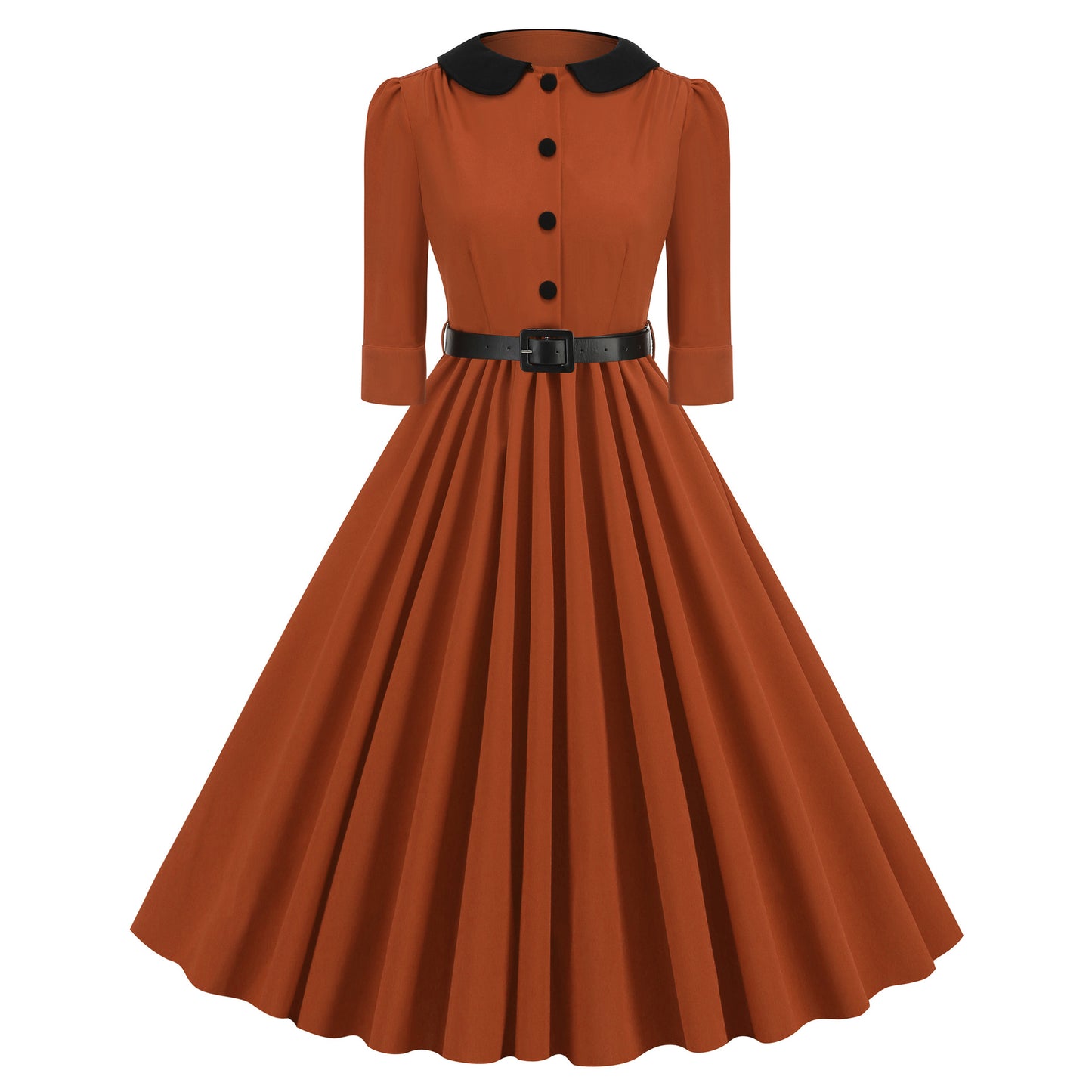 Women's Retro Dress Half Sleeve Doll Collar Slimming Hepburn Dresses