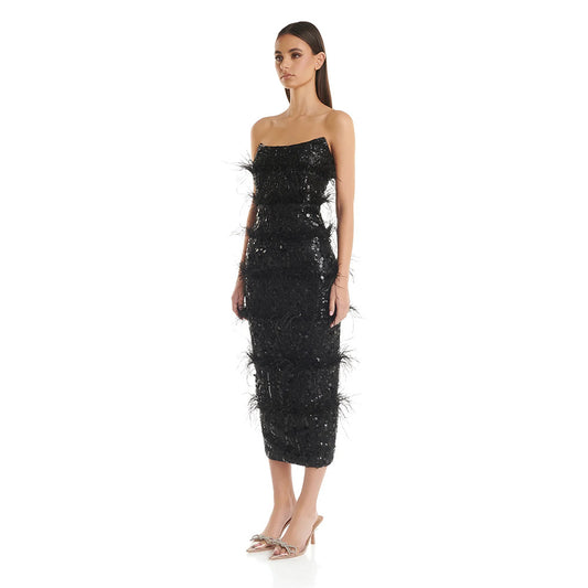 Women's Sexy Ostrich Feather Tube Dress Slim Dresses