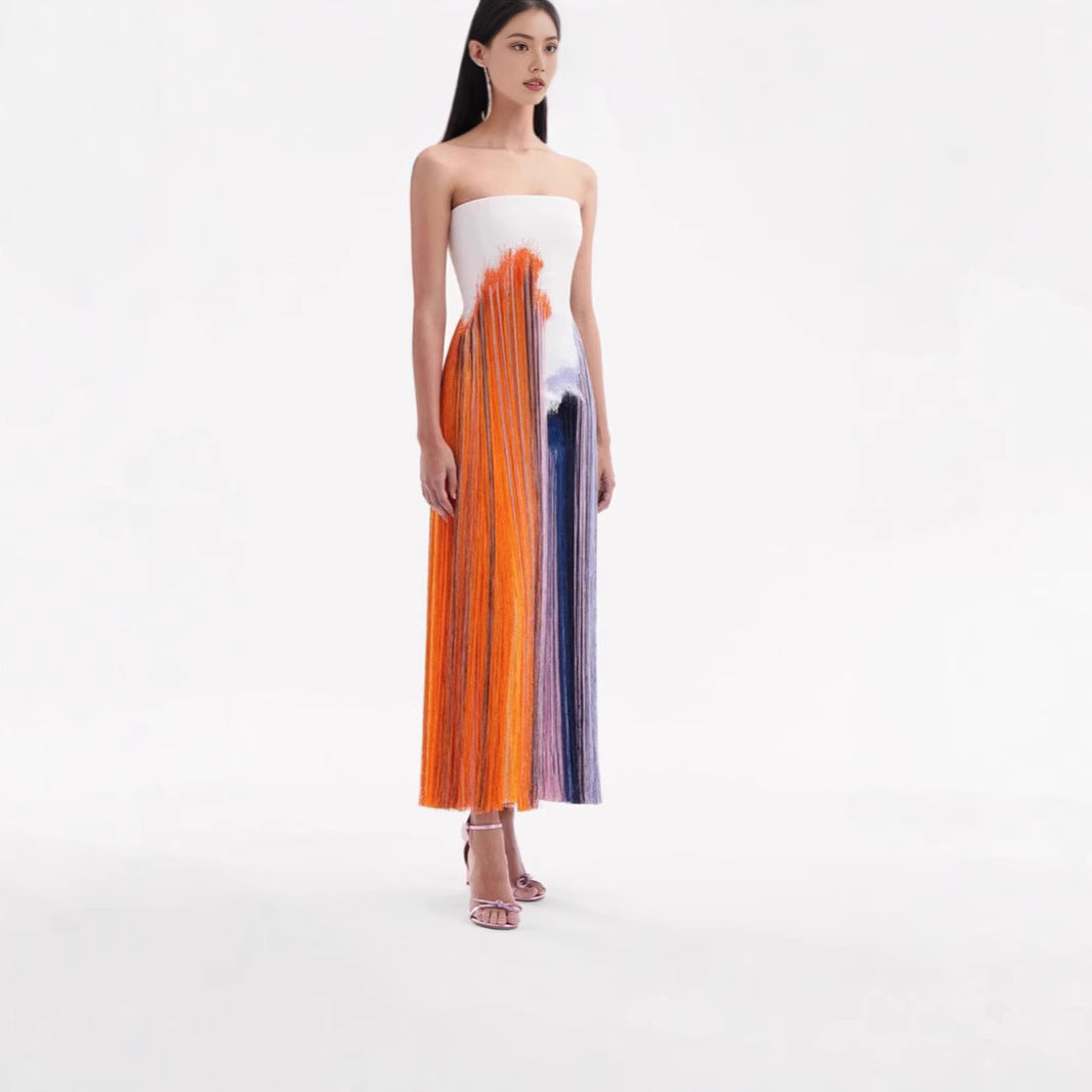 Women's Summer Holiday Tube Tassel Floral Print Slit Dress