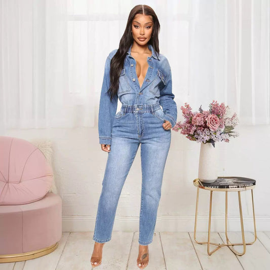 Trendy Versatile Glamorous Elegant Stretch Denim Jumpsuits