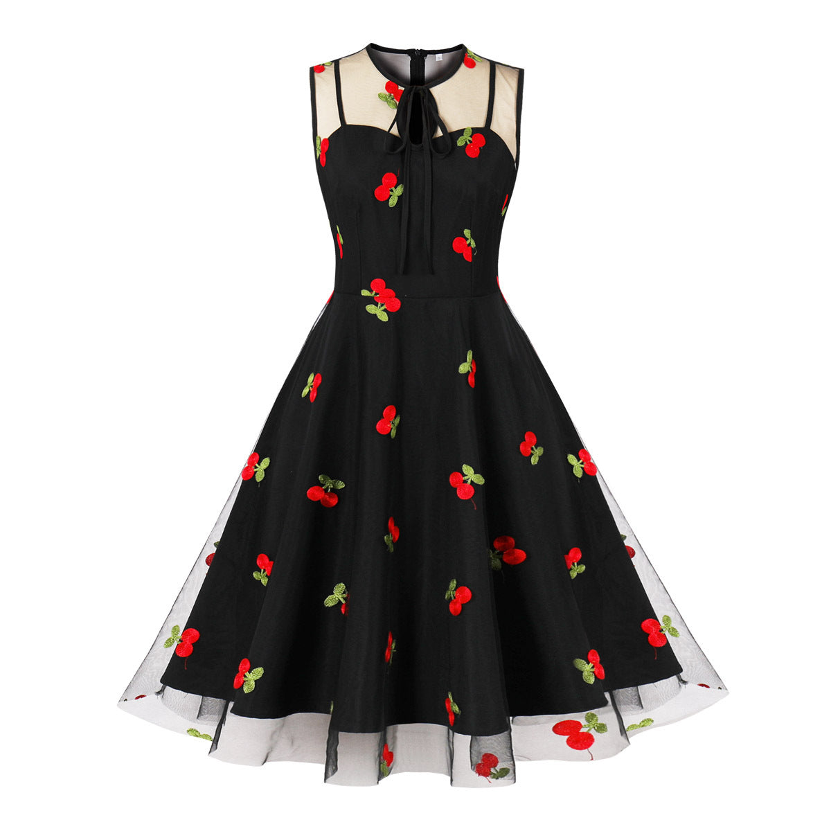 Women's Embroidery Cinched Sleeveless Christmas Court Swing Dresses