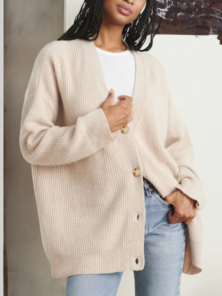 Women's Glamorous Classic Solid Color Buttons Sweaters