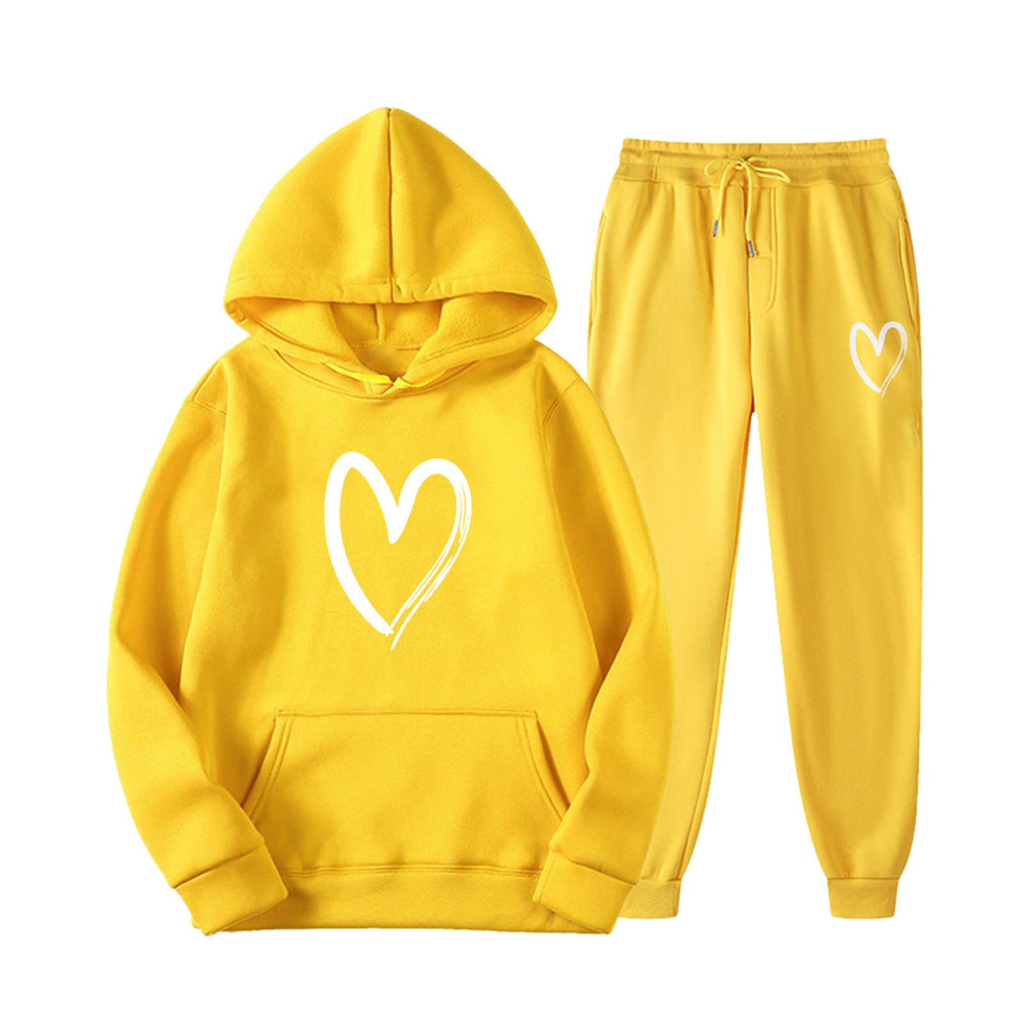Women's Sports Printed Heart-shaped Solid Color Set Fashion Casual Suit
