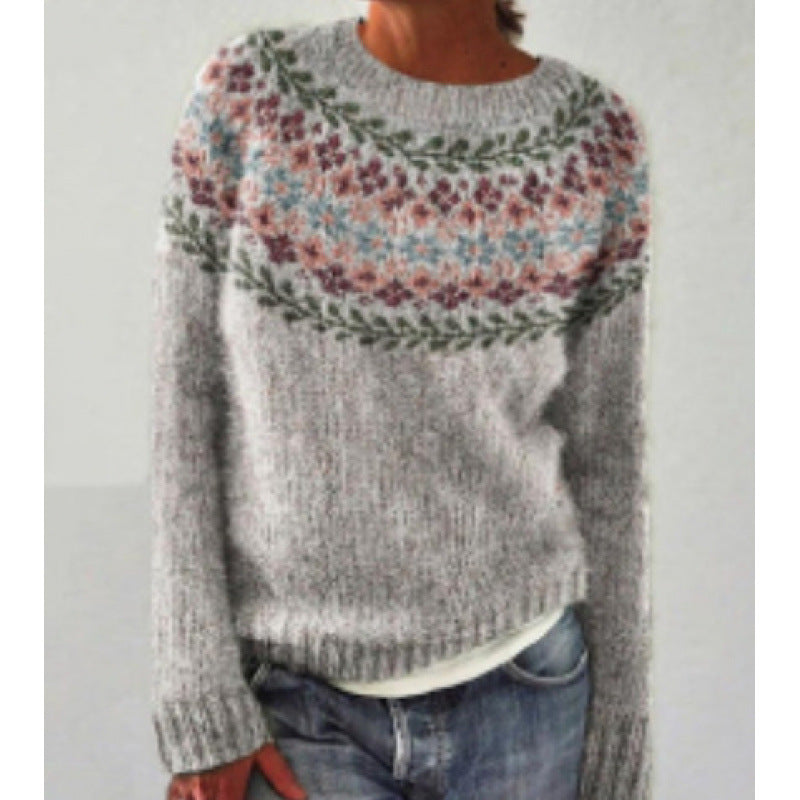 Women's Tibetan Wolf Round Neck Loose Fashion Pullover Color Matching Dark Sweaters