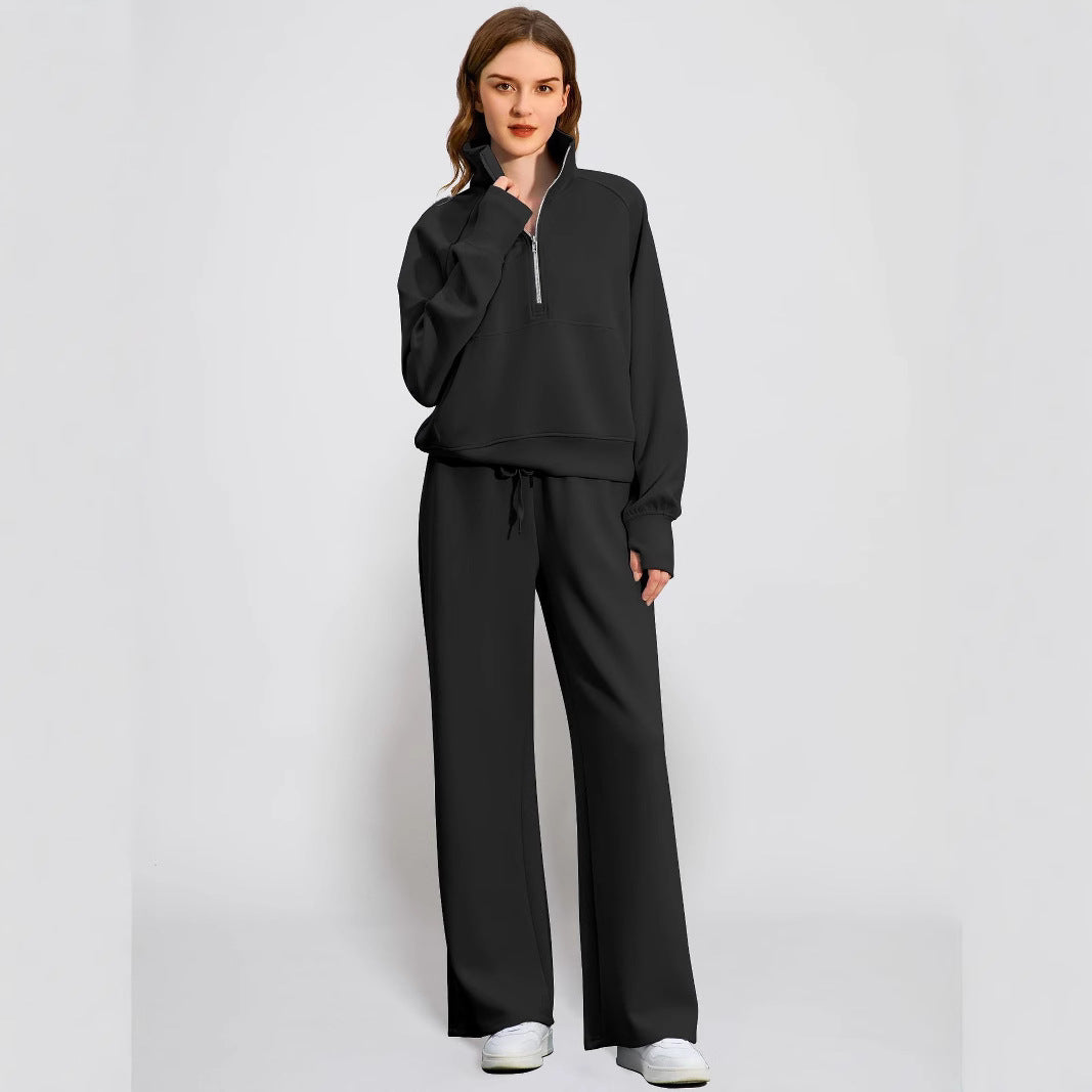Women's Two-piece Zip Sweatshirt Wide Leg Track Fashion Casual Suit