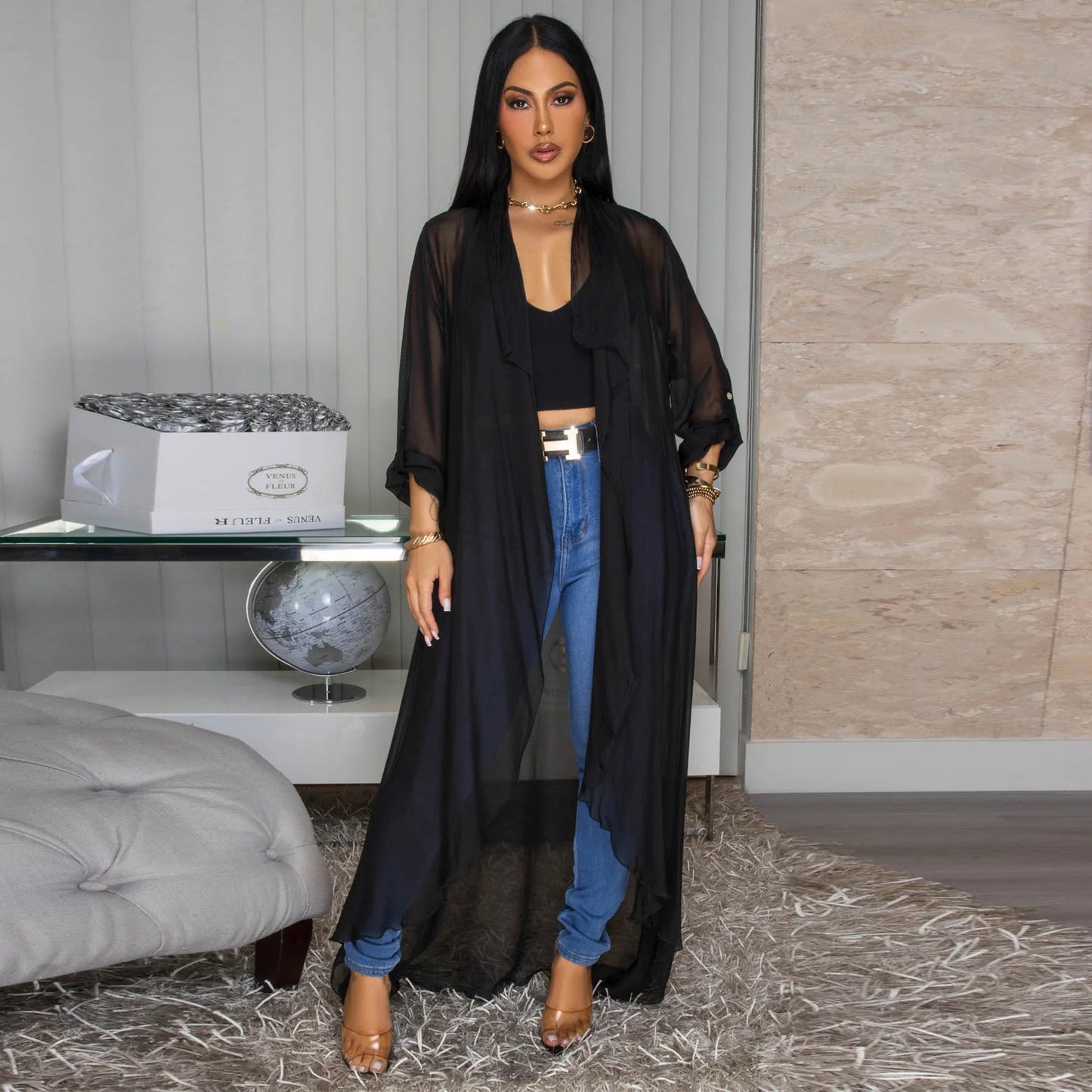 Women's Russian Casual Chiffon Shirt Long Sun Blouses